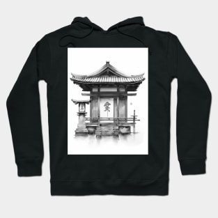 Black and White Shinto Shrine Painting Hoodie